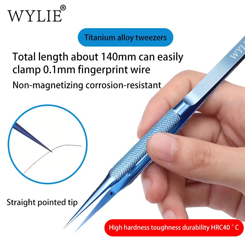 WYLIE Titanium Alloy Tweezers Professional Phone Repair Tool Fingerprint Flying Wire Tweezers Antimagnetic Electronic Forceps