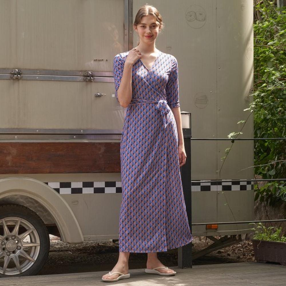 Lipbbam 3 4 Sleeve Maxi Long Wrap Dress Ldm10dk01