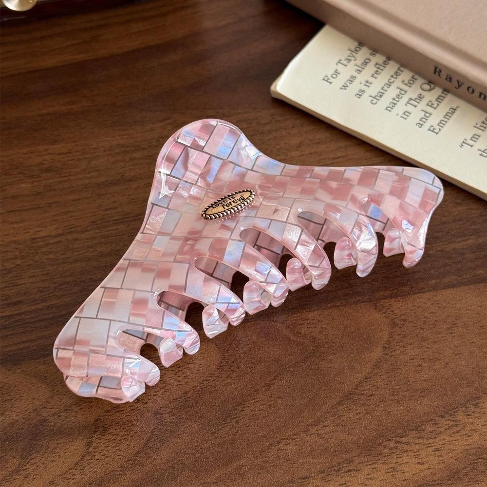PVC Pink Plaid Hair Claw Butterfly Cloud Shark Clip Fashion Checkered Hair Clip  Female