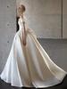 Princess Style Wedding Dress 2026 New Vintage Satin Long Tail Floor Length White Bride Small Size One Shoulder Strap