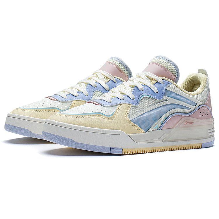 Li Ning Wave Non Slip Lightweight Low Top Skateboard Shoes Women's White Pink Yellow AGCS030-2
