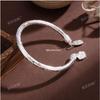 Elegant Chinese Style Auspicious Words White Copper Silver-Plated Open Bracelet - Perfect Gift for Girlfriend