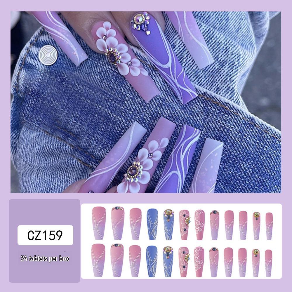 Long T-Point Diamond Jelly Glue False Nails - Press-On Nail Art Tips