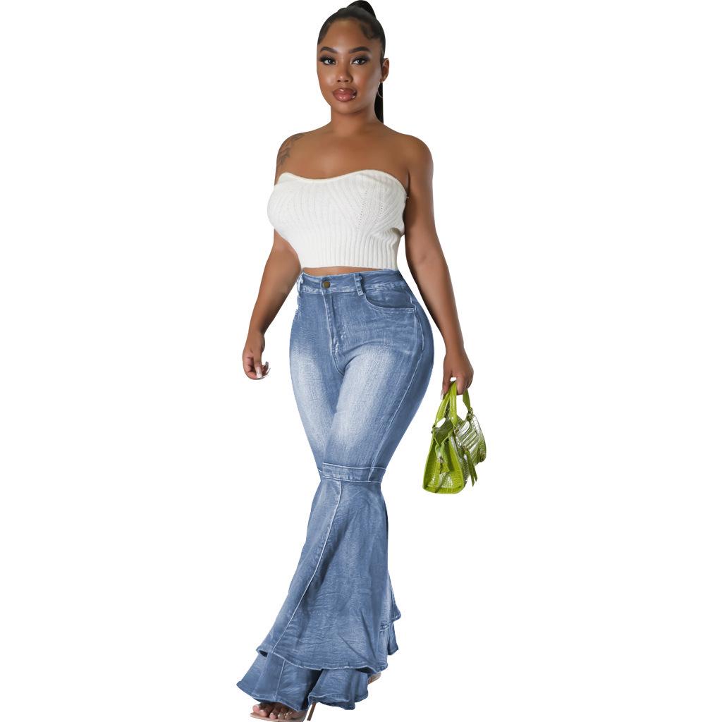 Fashion Wide-Leg Stretch Denim Flare Pants