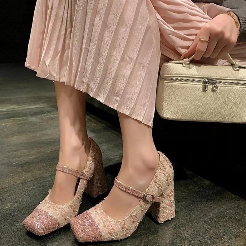 Fashion Slip on Shoes for Women Slip-on Glitter Med Slides Bling PU Hoof Heels Rubber Glitter Shoes Slip-on Slip on Rubber Hoof Heels Me