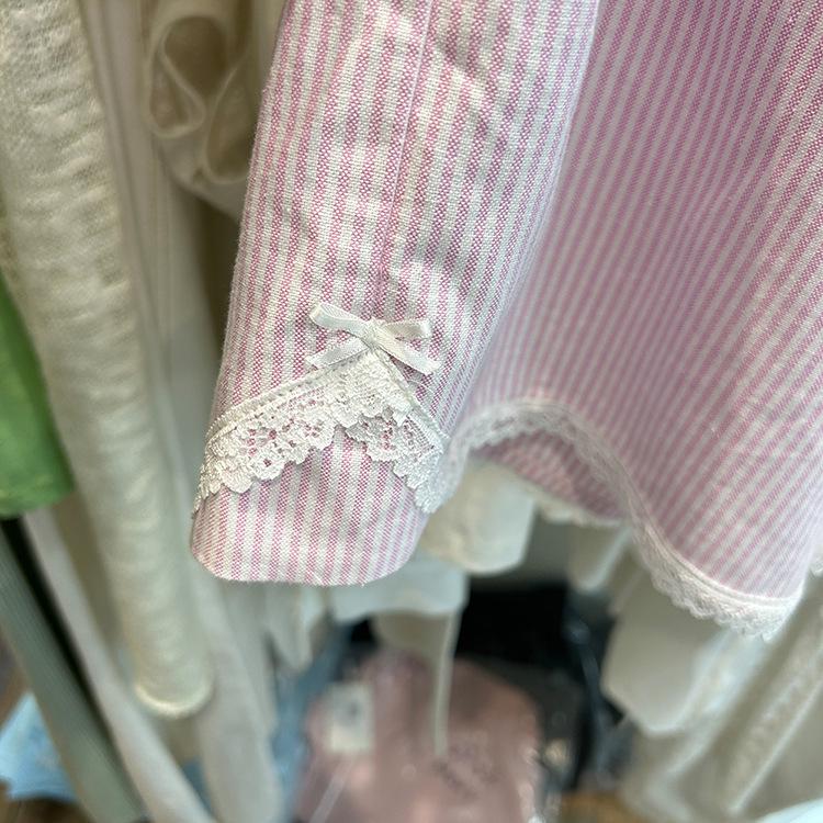 Dongdaemun Women's 2024 French Girlish Pink Lace-Trim Striped Wide-Leg Shorts