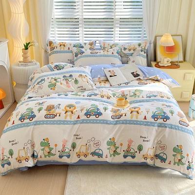Housse de couette voiture dessin animé 100% coton mignon animal dinosaure ensemble de literie pour garçons filles adolescents 3 pièces doux réversible housse de couette