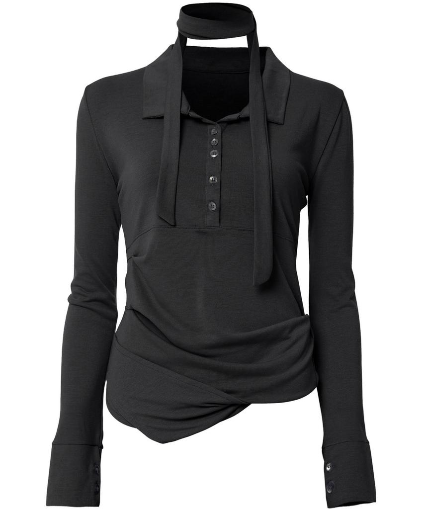 Peulleeoeob Asymmetrical Draped Shirt (Fl-186_Black)