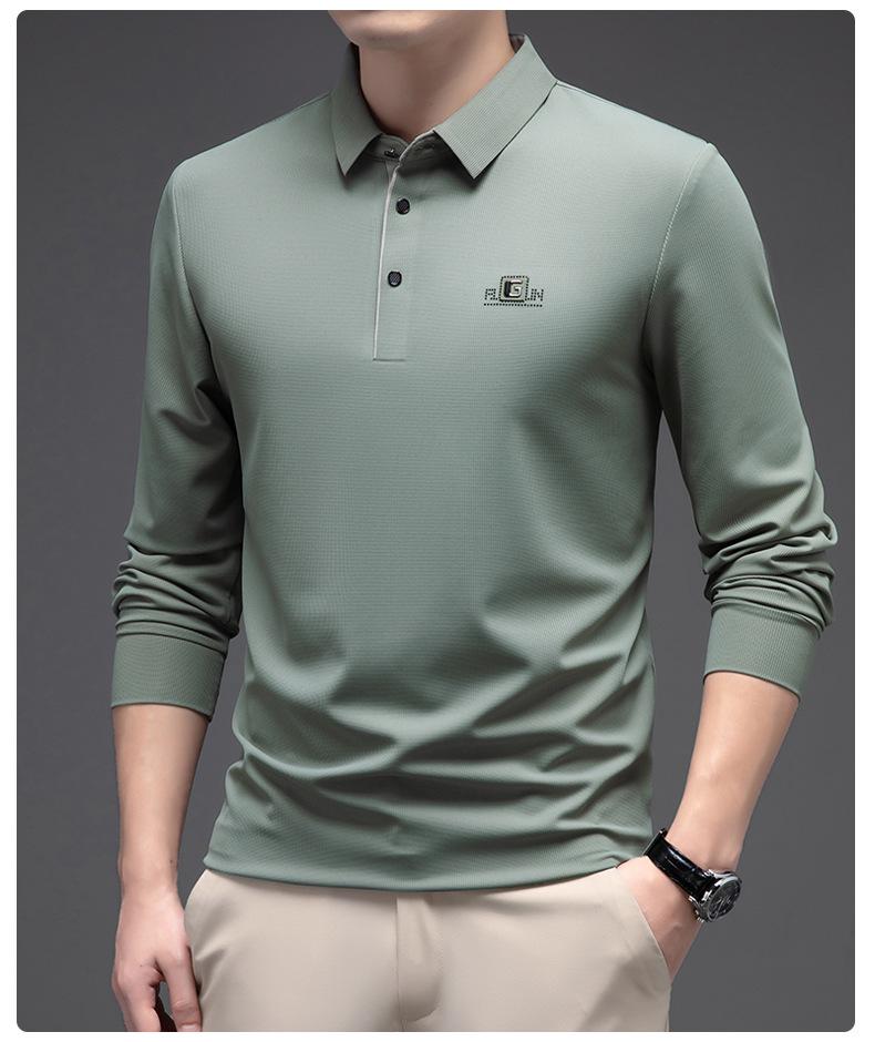 Woodpecker Men's Iron-Free Seamless Lapel Long Sleeve Polo Shirt - Versatile High-End Loose Fit