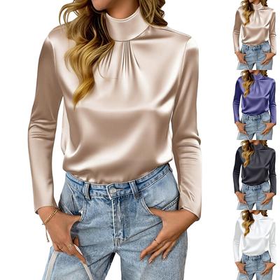 Elegant And Stylish Color Turtleneck Pleated Shirt For Women