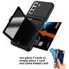 For Samsung Galaxy S22 5G Cardcase Series Card Holder Kickstand Case Thickened PC+TPU Phone Cover with Mirror