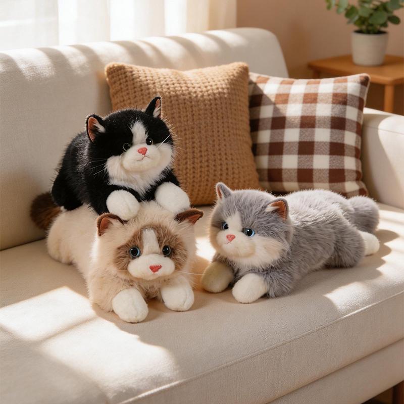 Cuddly Lifelike Ragdoll Cat Plush Toys Fluffy Cozy Lying Prone Pet Cat Doll Warm Appease Kitten Doll Kawaii Home Decor