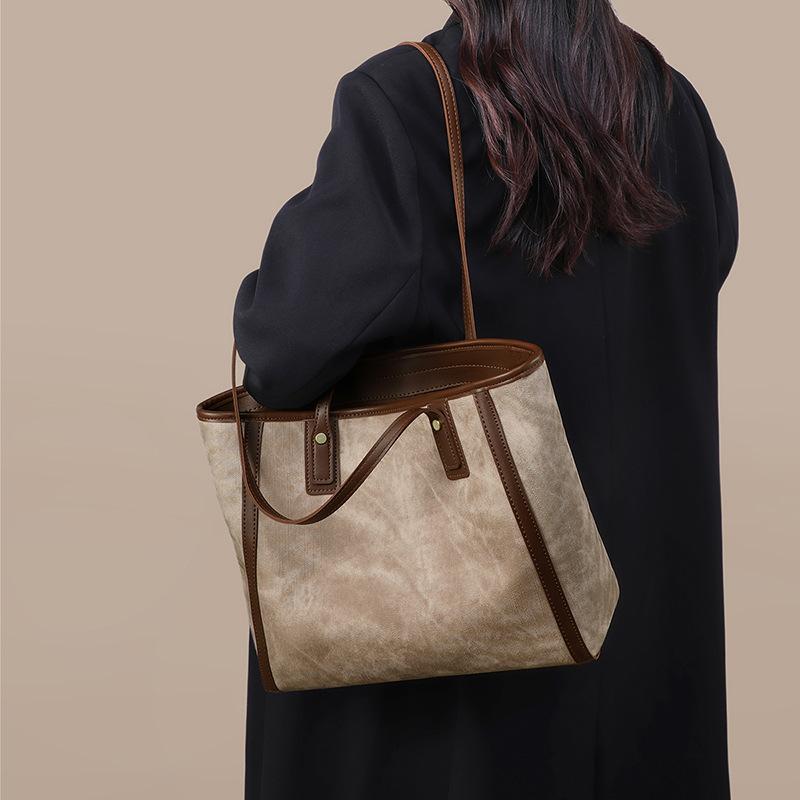 Tote Bag High Sense Large Capacity Shoulder College Student Commuting Leather Women'S Bag Luggage