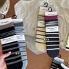 Hilo Socks Contrast Stripes Boneless Pile Socks Rolled Hem Fake Two Pieces Of Pure Cotton Mid-Leg Socks
