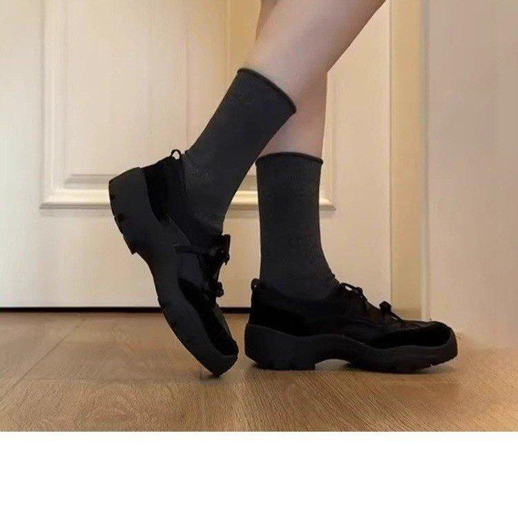 Sheepskin Version~ Niche Ballet Style Bow Sports Loafers Women's Retro Suede One-pedal Thick-soled Small Leather Shoes