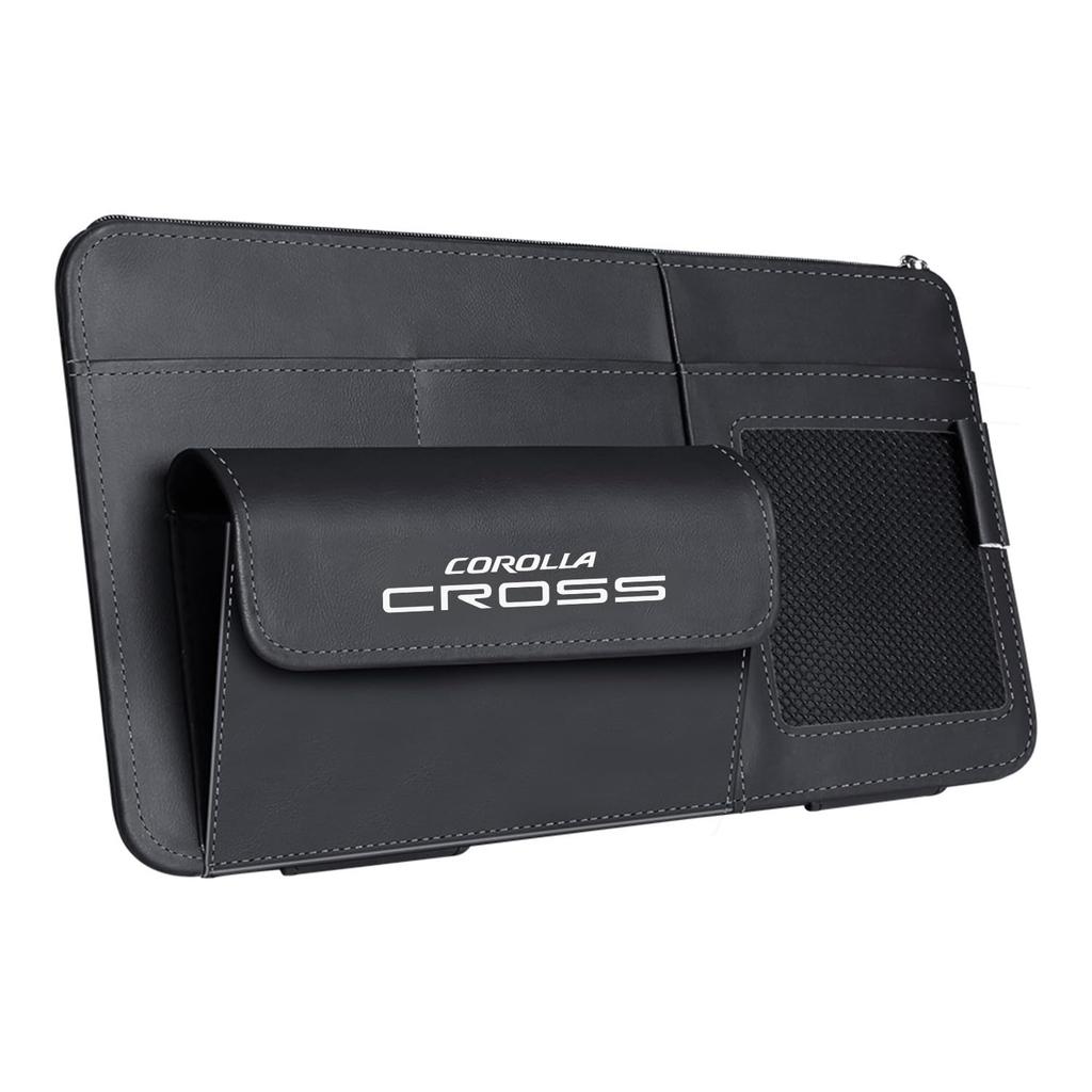 Fumezu Car Sun Visor Pocket for Corolla Car Storage Bag with Leather Easy Holds Parking and Other Small Black Cross, Multi-Functional Finish,