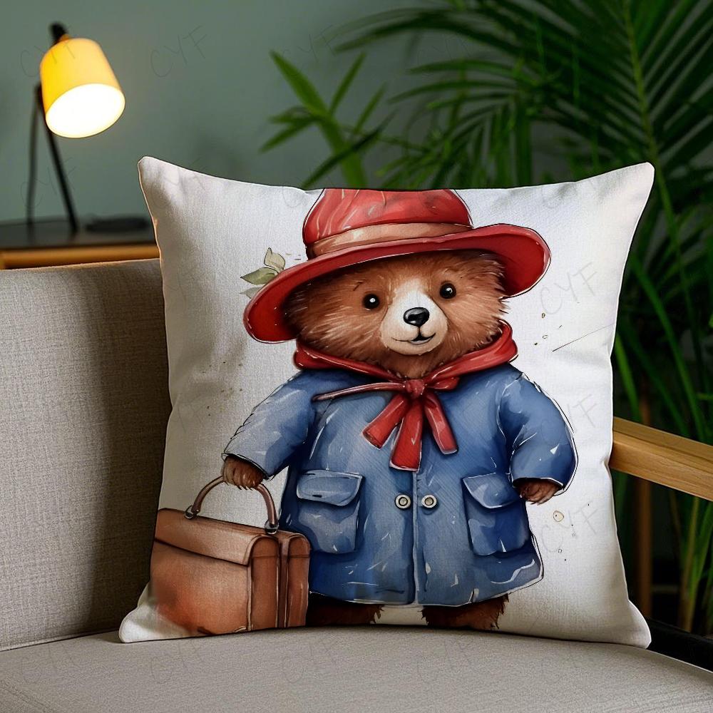 Cute P-Paddington Bear Pillow Case Anti-Dustmite Pillowcase Invisible Zipper Silky Short Plush Sofa Cushion Cover