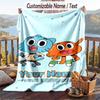 Amazing World of Gumball Flannel Blanket, Personalized Custom Name Text, Soft Warm Plush Throw Blanket For Gift