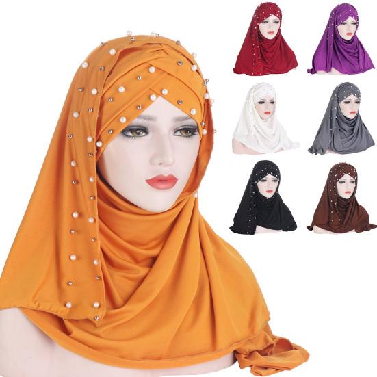 Fashion Women Headscarf Round Beads Faux Pearl Headwear Scarf Wrap for Daily Life