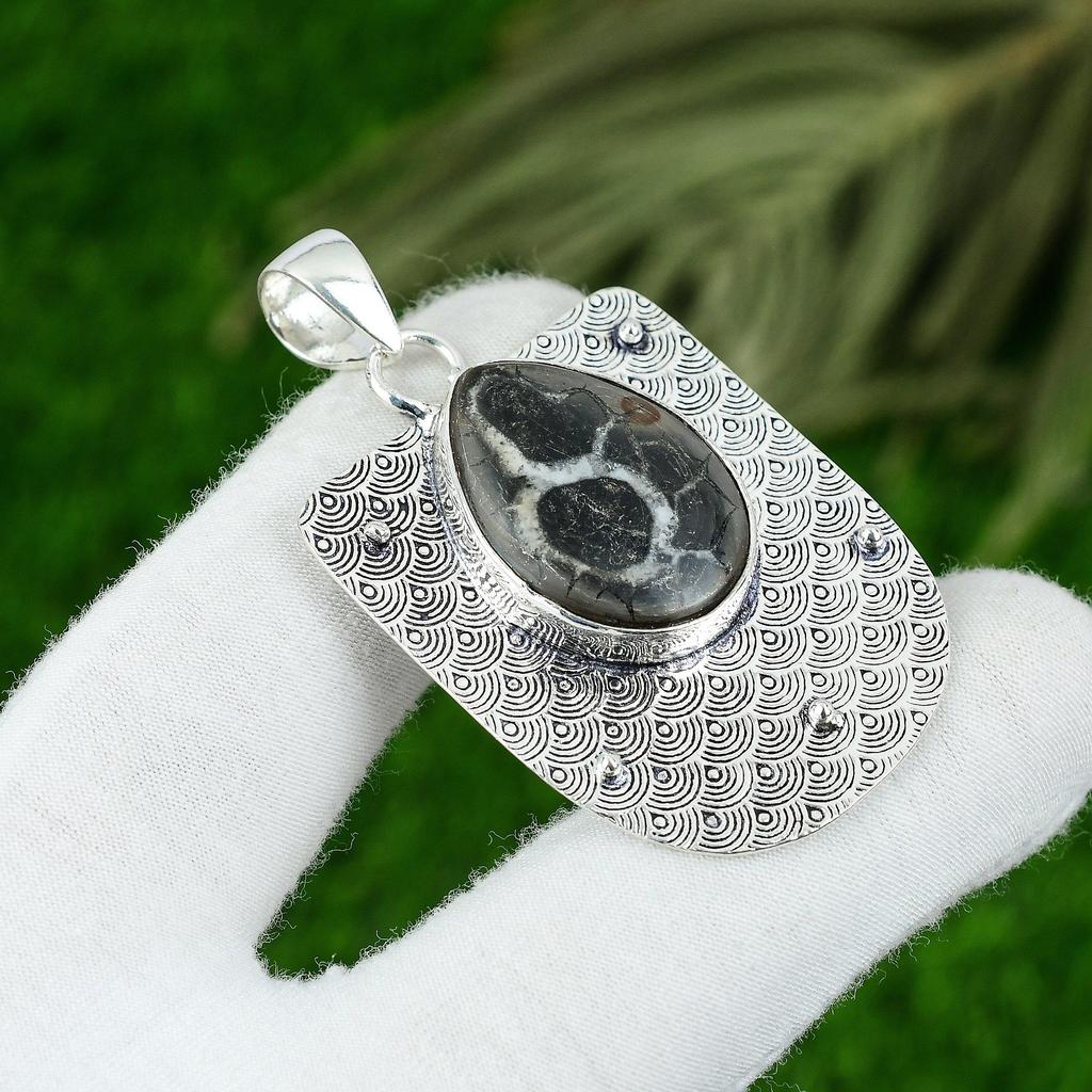 925 Silber Birne Marokkanischer Schlammriss Fossil Edelstein Verlobung Lünette Ehefrau Anhänger