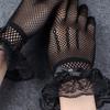 Women's Short Lace Gloves Sheer Mesh Tulle Wrist Length Gloves with Bow Wedding Bridal Fishnet Gloves Opera Tea Party Accessory