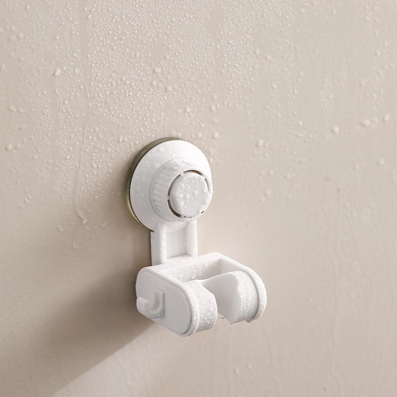 Punch-Free  Adjustable Suction Cup Shower Holder with Storage Hook Household Movable Shower Holder Bathroom Plastic Hook