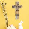 Handcrafted Wood Cross Decor Easter Wooden Ornament, Rustic Hanging Pendant with Hemp Rope Wall for Decor, Religious Home Decoration, Solid Scripture