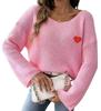 Valentine's Day Heart Embroidery One-Shoulder Pullover Sweater for Women