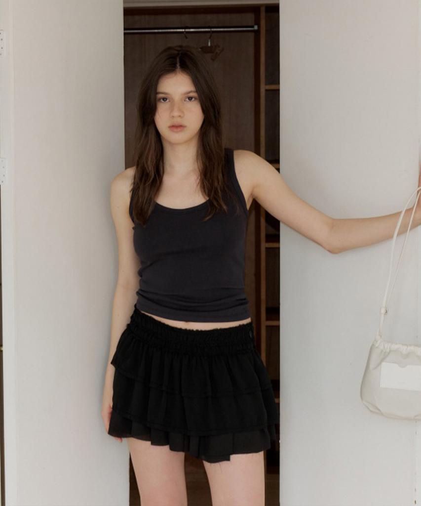 108Paundeu Tiered Frill Skirt_Black