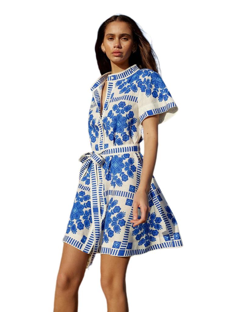 Summer Cross-Border Women's Casual Print Tie-Up Dress