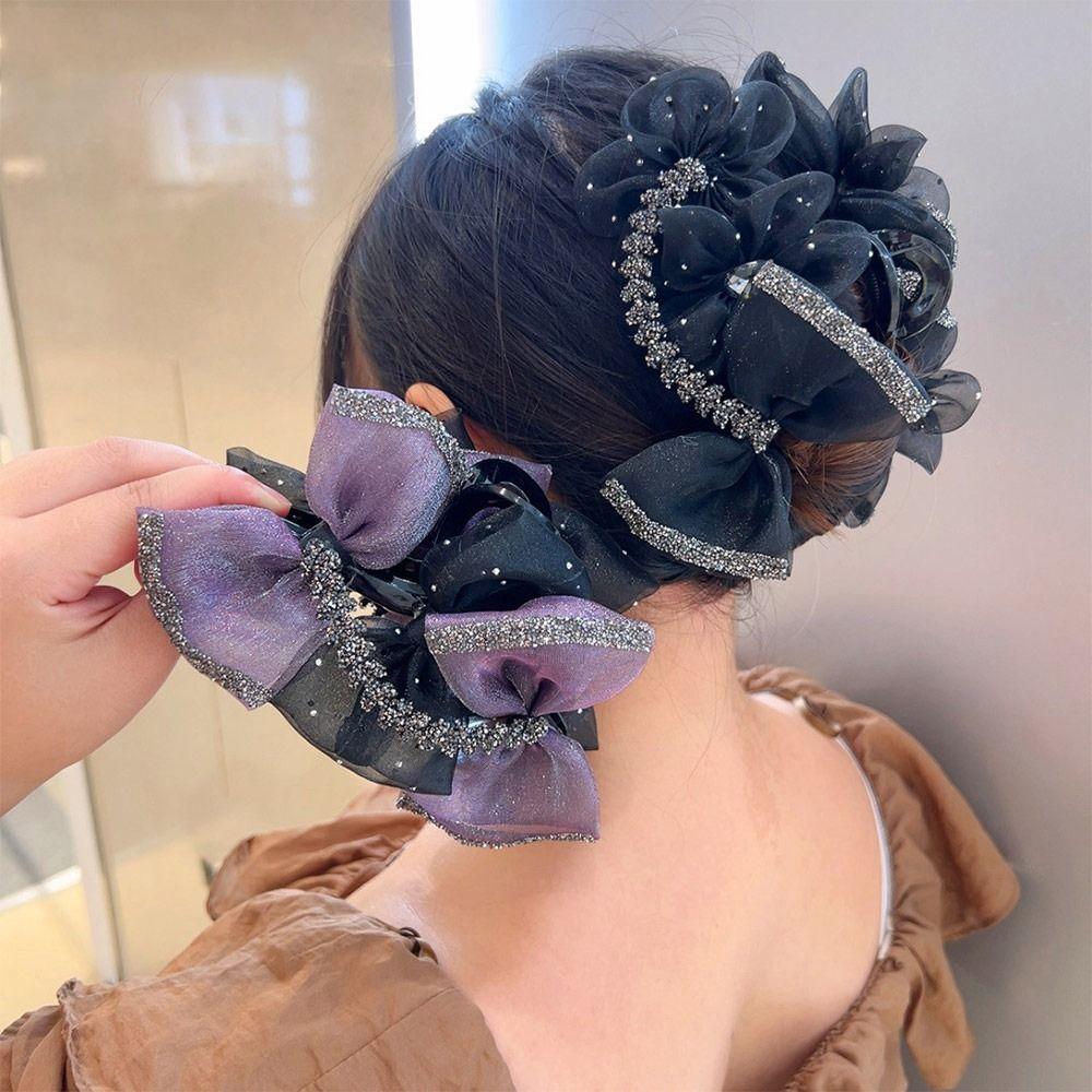Shiny Hair Claw Bubble Bowknot Shark Clip Fashion Hairpin Grips  Updo