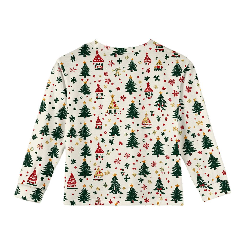 Christmas Day Girls' Long Sleeve Blouse - Round Neck Soft Waist Tunic