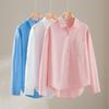 Spring 2026 Women's Versatile Long Sleeve Lapel Shirt - Front Short, Back Long, Loose Fit, Solid Color