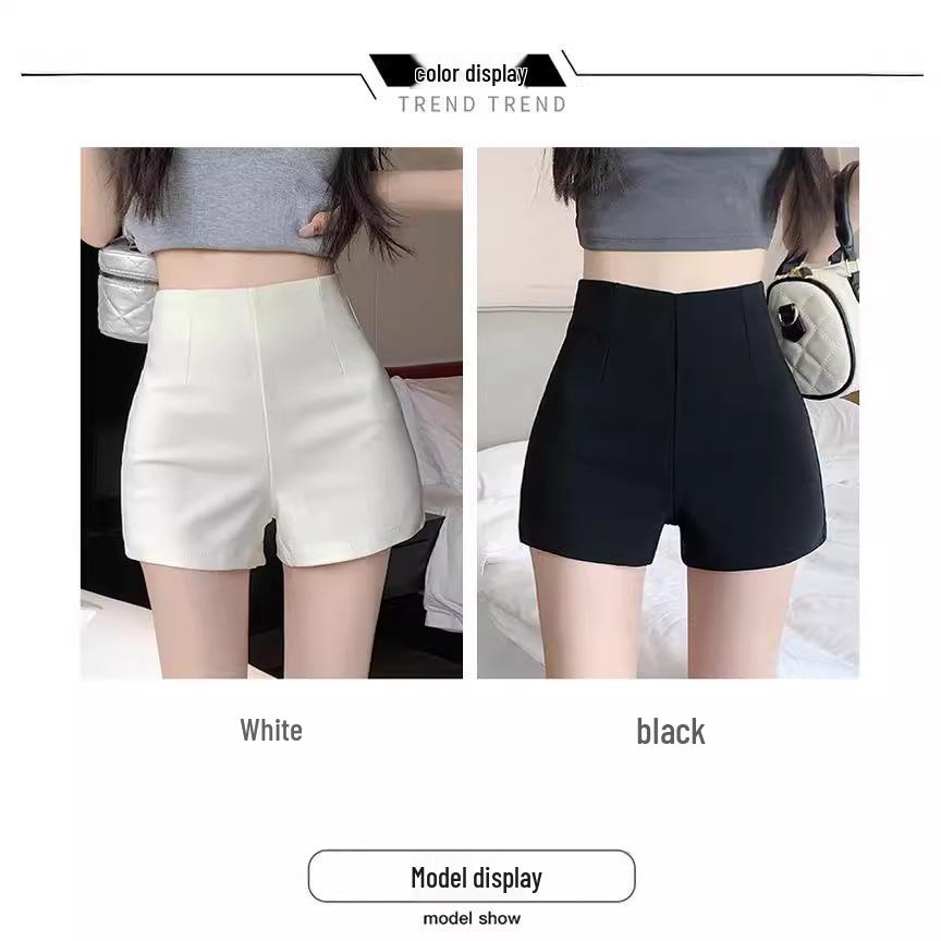 Women's High-Waist White A-Line Summer Shorts - Anti-Exposure, Slim Fit Hot Pants