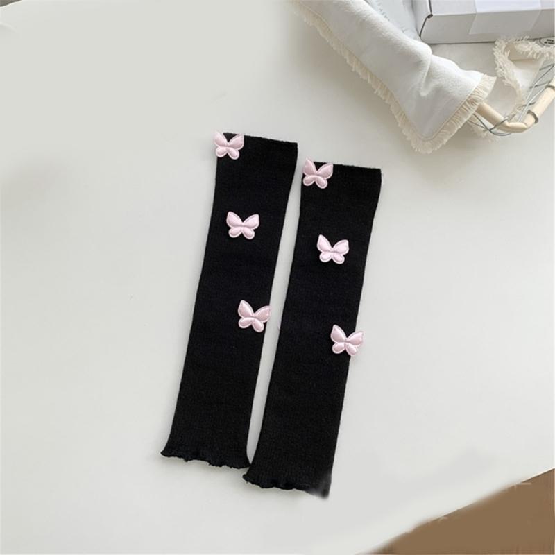 Womens Girls Ballet Style Ribbed Knit Stretch Leg Warmer Japanese Aesthetic Sweet 3D Butterfly Leg Cover Footless Socks
