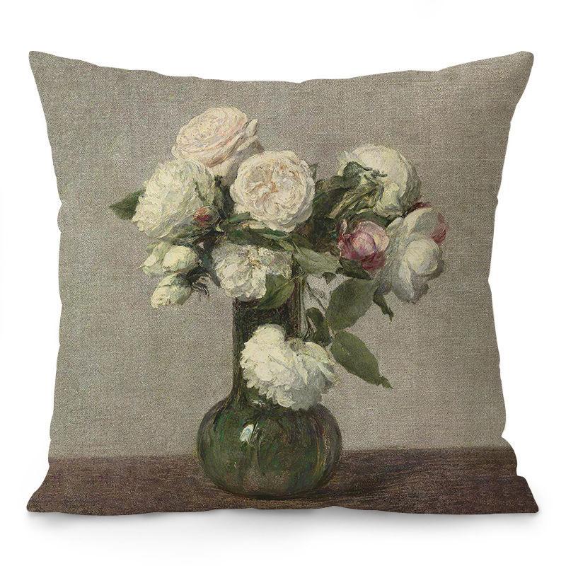 Floral & Scenery Pillows Artistic Home Decor Square Polyester Pillowcase, Modern Sofa Decorative Cushion Cover