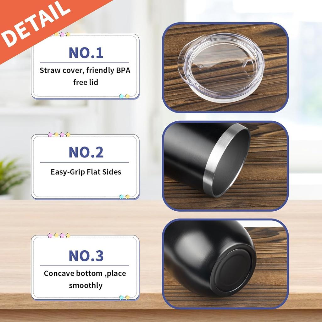 12oz Wine Tumbler with Lid, Stainless Steel Travel Mugs Stemless Double Wall Insulated Coffee Cup, Insulated Wine Glasses Travel