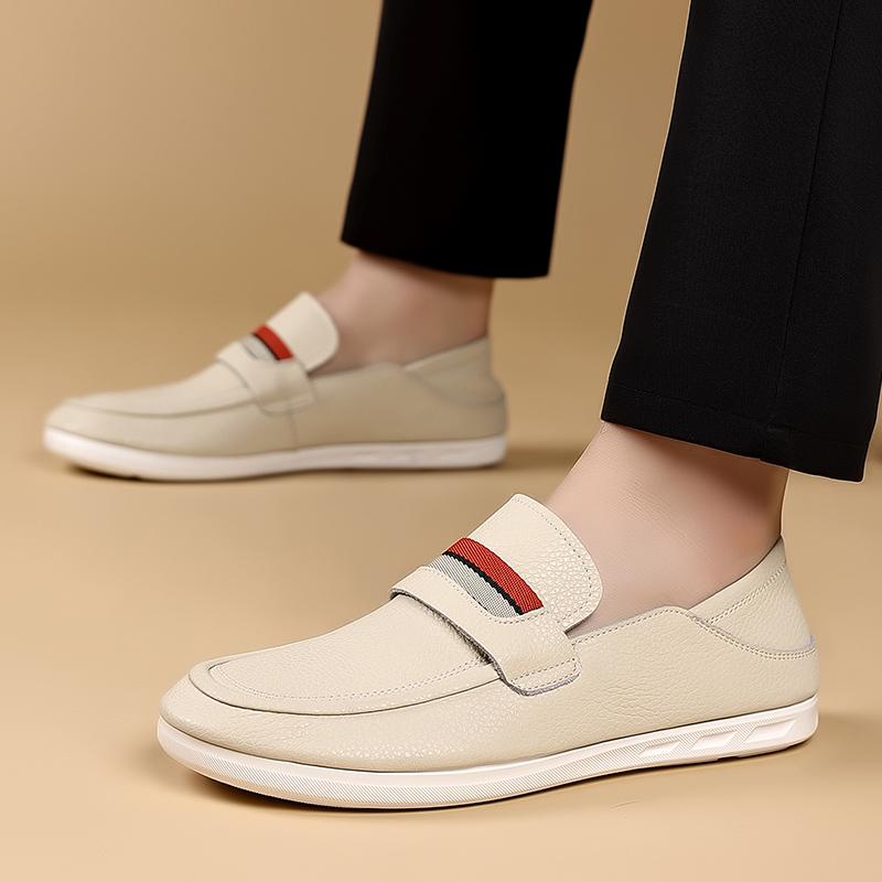 Soft Comfortable Leather Business Casual Shoes Flat Bottomed Non Slip Gentlemen's Versatile Loafers Men's Low Cut Walking Shoes