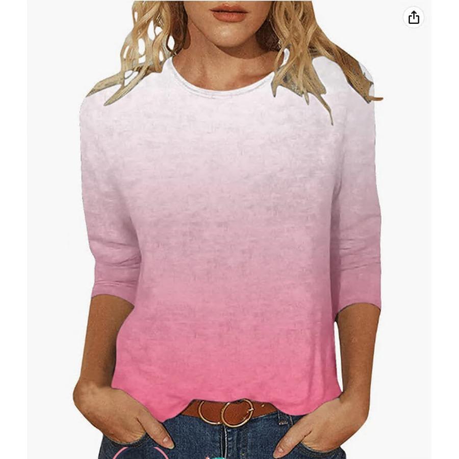 חולצות שרוול ארוך צווארון עגול לנשים מכתב קז'ואל סגנון פשוט מידה גדולה חולצת טי לנשים