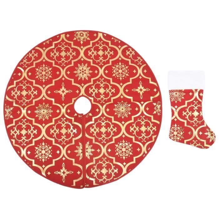 VidaXL Jupe de sapin de Noël de luxe avec chaussette Rouge 150cm Tissu