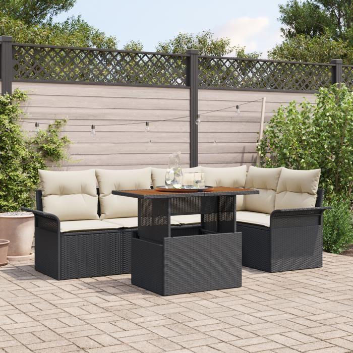 VidaXL Ensemble de canapé de jardin 6 pièces avec coussins noirs et blancs en rattan poly, mobilier d'extérieur 3358070