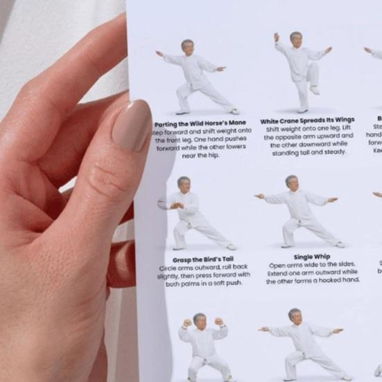 Tai Chi Workout 5-Poster-Set für Senioren Anfänger Gehen Gleichgewichts-Übungskarten für gelenkschonendes Fitness Heim-Fitnessstudio Wanddekoration für ältere Menschen Mobilität