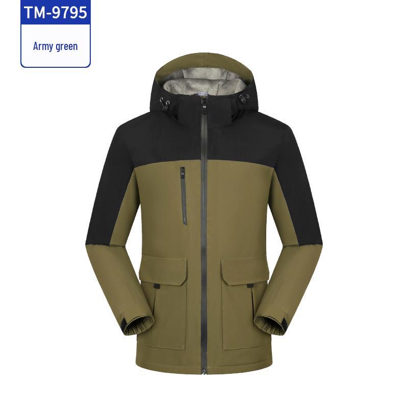 Custom Rainproof Windbreaker: Hooded, Fleece-Lined, Thickened Shell Jacket for Hiking, Team Building, and Workwear.