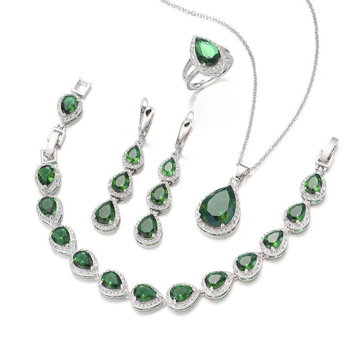 Water Drop Long Necklace Earrings Ring Bracelet Jewelry Set Fashion Zircon Jewelry Set