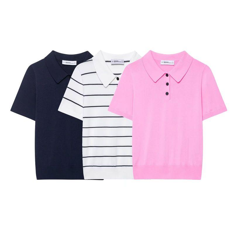 Zbzr Spring New Women clothes Western Style Fashion Temperament Short sleeve Knitted Polo Shirt Collar Top 2142019