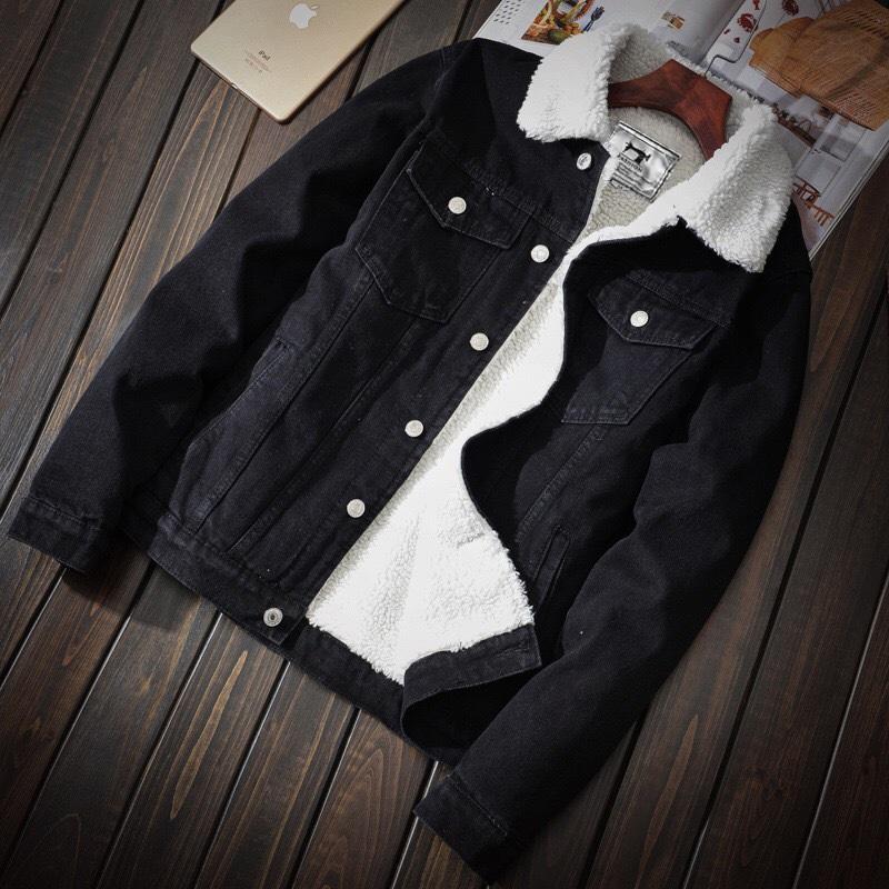 Men's Winter Plus Size Light Color Lamb Wool Denim Coat Slim Fit Thickened Fleece Jacket Warm Outerwear