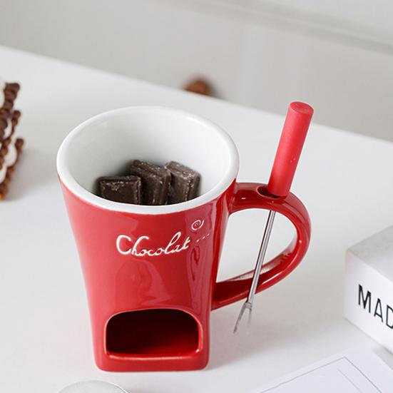 Keramik Schokoladenfondue Becher Käsefondue Tassen mit Gabeln Persönlicher Schokoladenschmelzbecher für Käse Butter Snacks Teelicht Kerze Mini Köcheln