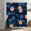 Blue Floral Shower Curtain with Palm Tree Pattern Waterproof Fabric for Bathroom Decor