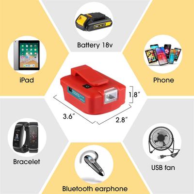 With LED Work Light 2-USB Ports Adapter for Milwaukee M18 18V Power Source Adapter