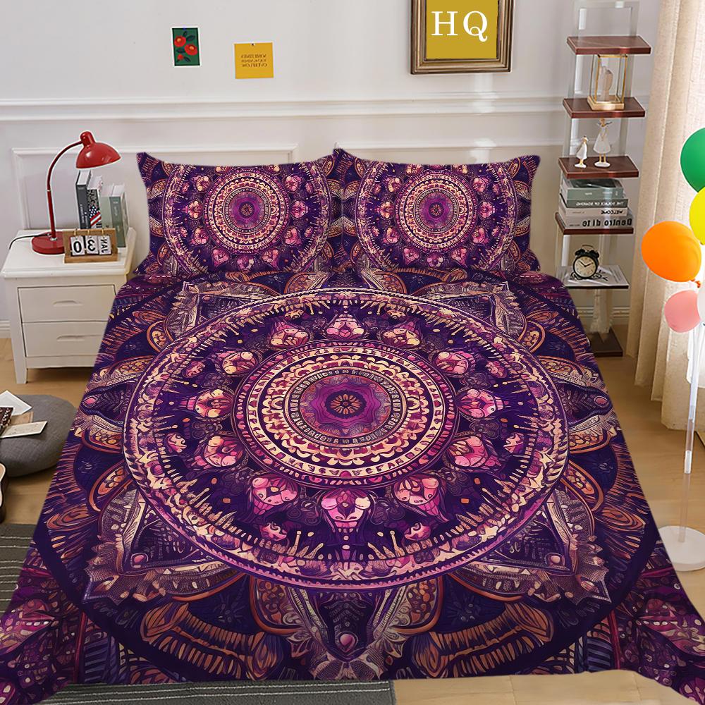 3D Datura Bedding Set Indian Style Duvet Cover 2/3pcs UK/US/AU/DE/UE Full Size Super Big Bed Room Washable Soft and Quick Drying Home Decoration